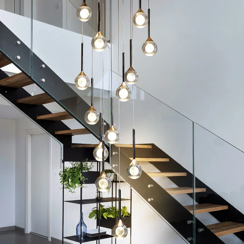 Modern Simple Luxury Living Room Villa Stairwell Rotating Crystal Chandelier