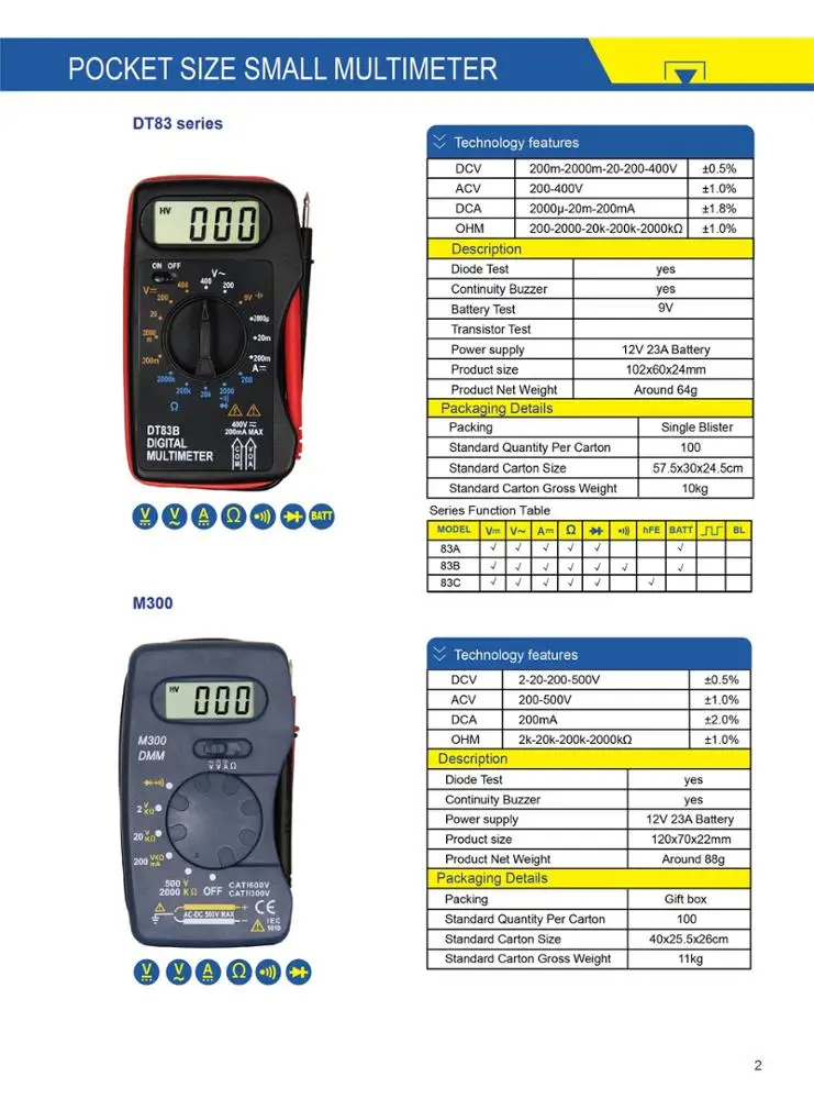pocket size digital multimeter DT83B with Battery Test multitester electronic tool