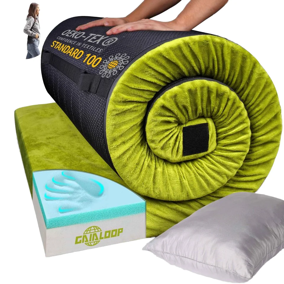Thick Memory Foam Camping Mattress Sleeping Pad  3 Inch Portable Floor Mat Roll Up for Guests Kids Adult Sleepover