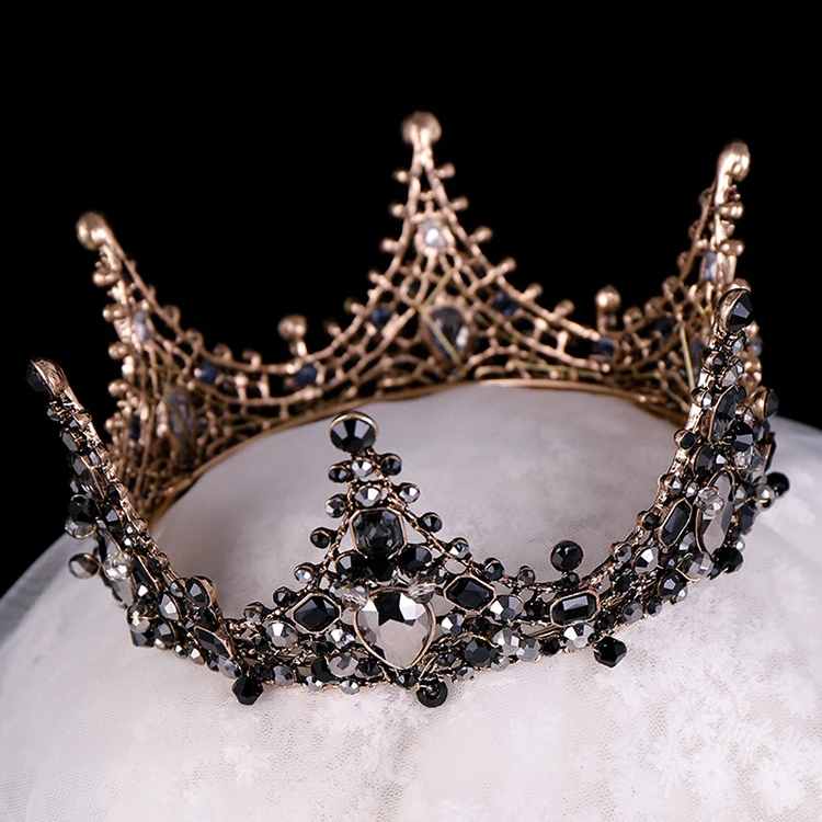 
Wedding Bride Hair Tiaras Jewelry Crystal Vintage Elegant discount Handmade Black Bridal Crown 