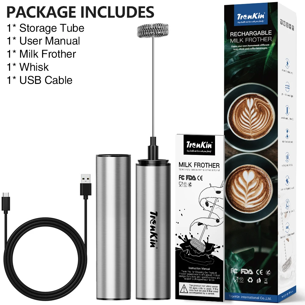 Stainless Steel USB Rechargeable Milk Foam Portable Coffee Mixer Frother