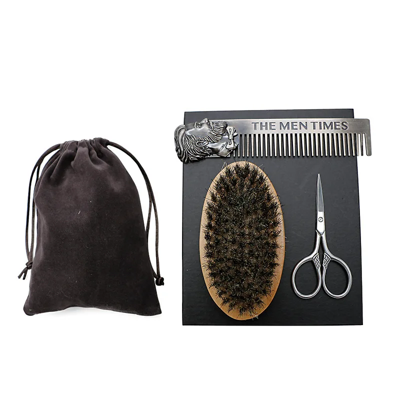 3pcc Men Grooming Tool Boar Bristle Black Shaving Beard Brush Set