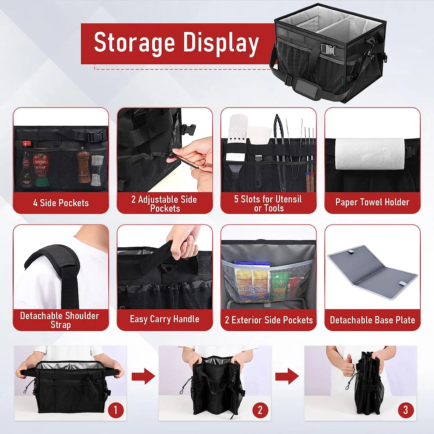 2023 Custom Multi-function Waterproof Organizer Picnic Accessories Basket Bags BBQ Tools Camping Equipment