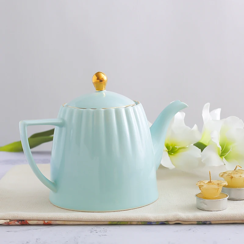 Good Quality Factory Custom Colorful Tea Pot Ceramic Embossed Teapot With Gold Rim