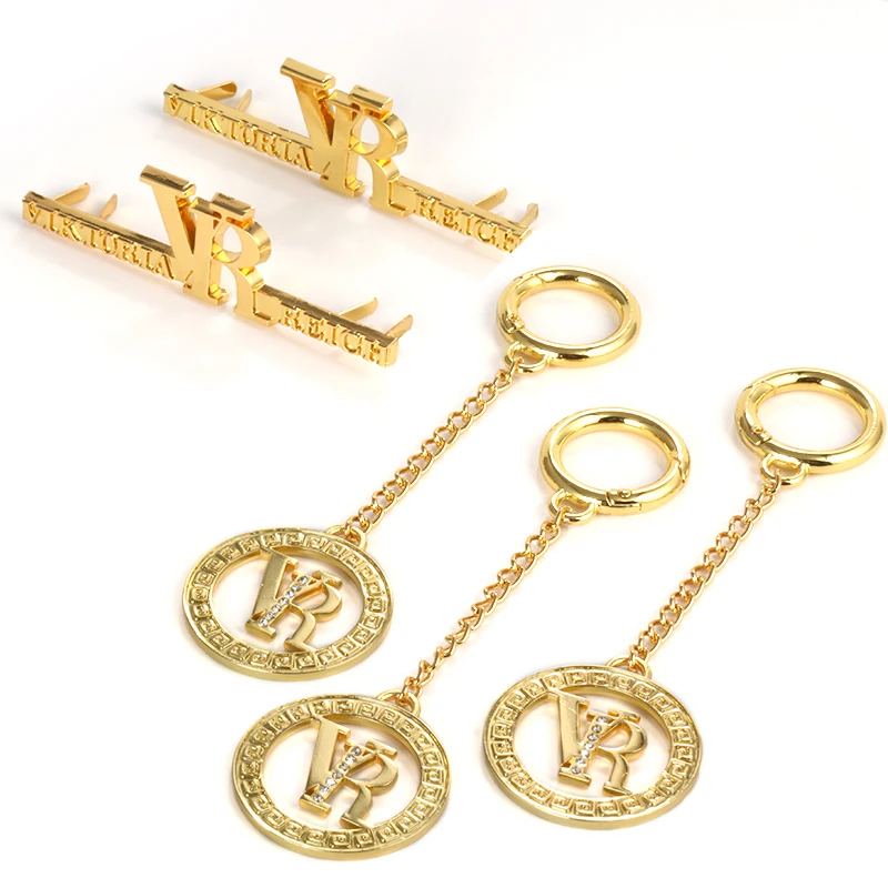 Custom Handbag Accessories Fancy Engraved Antique Brass Plating Alloy Sewing Metal Logo Labels for bag