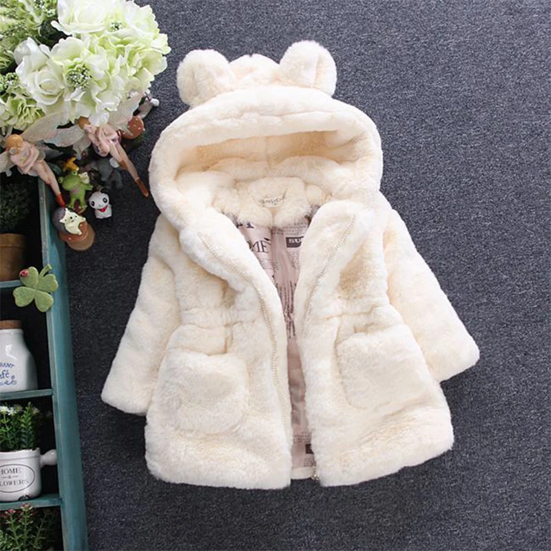 Girls Clothing Baby Coats for Girls Faux Fur Hooded Jackets for Winter Kids Clothes Plus Cotton Thick Children Outerwear