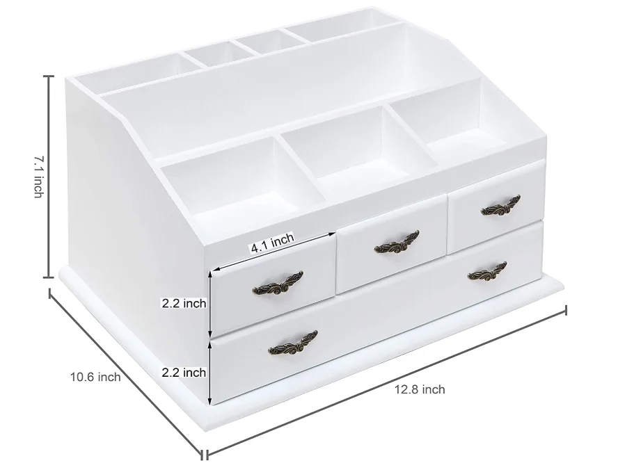 wooden jewelry organizer desktop makeup tools organizer with Drawers wooden Jewelry Box Multi-Function Make up Box Stand