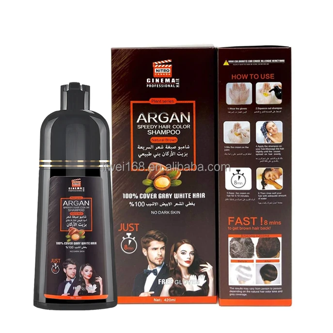 Hair Dye Shampoo Magic Argan Speedy Hair Color Shampoo Wholesale Herbal Brown OEM ODM Permanent Black Hair Shampoo for Man 