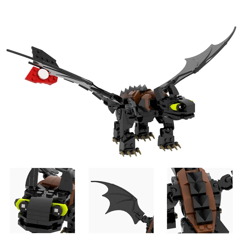 231PCS MOC1537 Toothless Night Fury Bricks TV Animated Movie Dragons Strike Class Assemble Creative Building Blocks Kids Toys