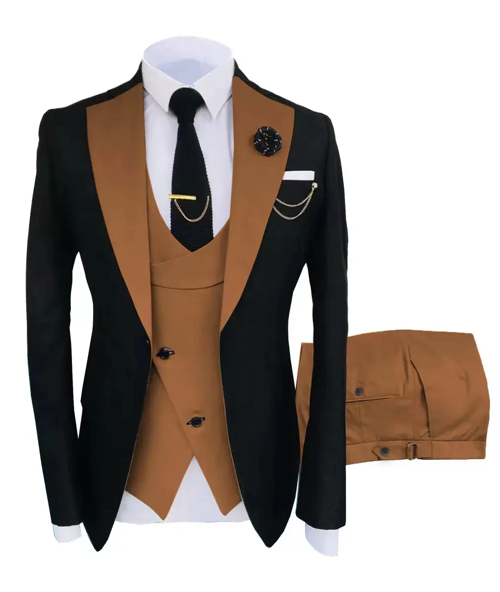 Stylish Slim Fit Blazer 3 Pcs Set Prom Business Suit Wedding Formal Peaked Lapel Wedding Knitted Polyester / Cotton Men Adults