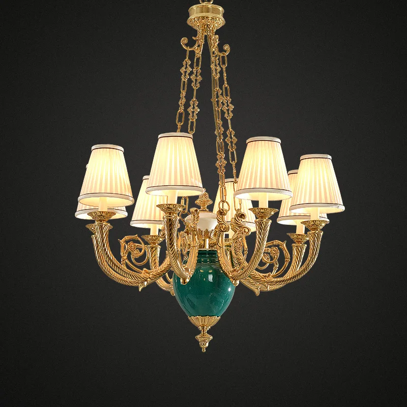 Oil Sealing and brushing brown hotel lightings brass porcelain noble led lamp with artificial design chandelier pendant light