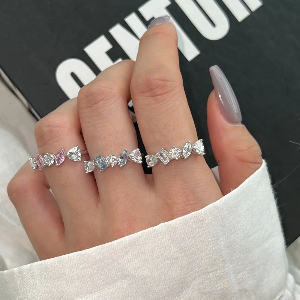 Dylam Trendy Fine Jewelry 925 Sterling Silver Cz Cubic Zirconia Diamond Rings  Pink Sapphire Engagement Wedding Rings For Women