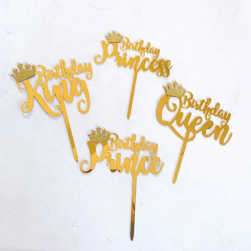 Queen King Princess Prince Acrylic Crown Cake Toppers for Christmas Graduation Easter Halloween Ramadan Cake Decorating Supplies