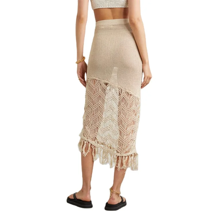 Custom Knitted Skirt Net Fringe Asymmetric Cotton Skirts Women Crochet Skirt