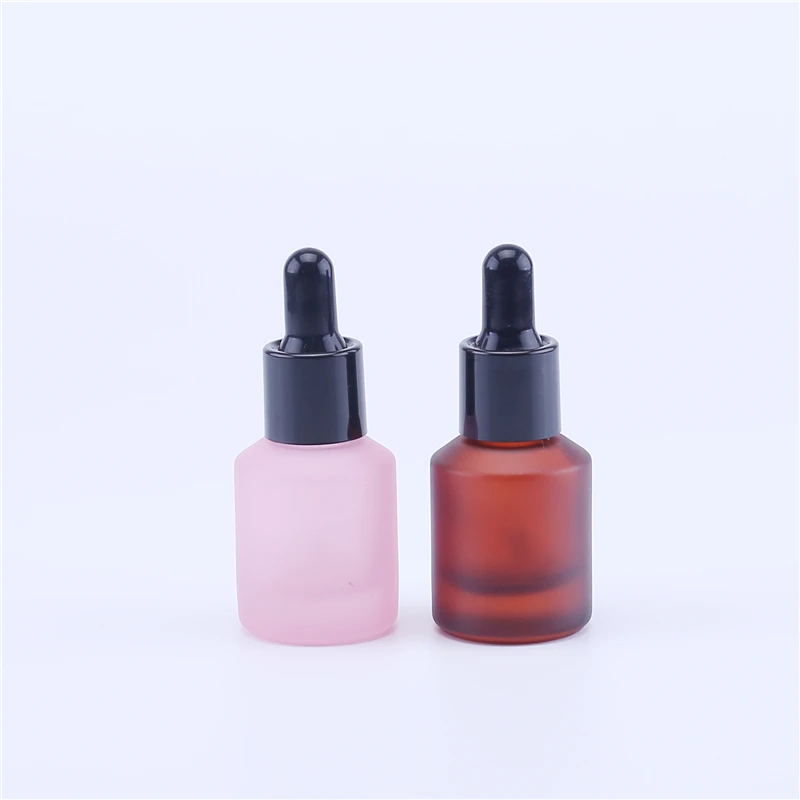 frosted pink & brown glass bottle for essential oil new reagent pipette 15ml essential oil dropper bottle in stock
