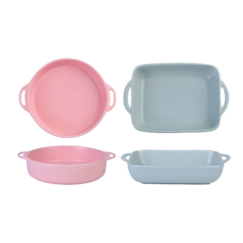 Nordic Style Plate Ceramic Household Dinner Plate Ins Double Handle Disk Baking Tray Creative Dinner Baked Rice Tableware Plate