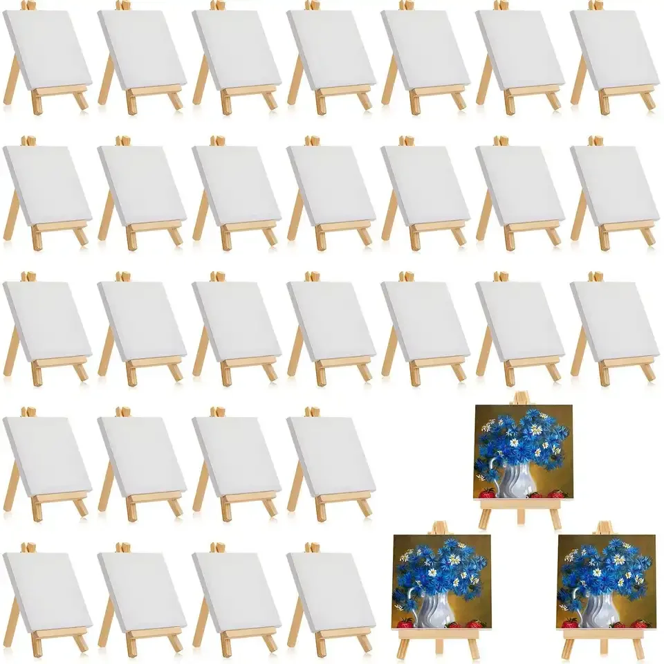 Xin Bowen 12*12CM Mini Pre Drawn Outline Stretched Canvas Painting Canvases Boards And Easel Set For Painting