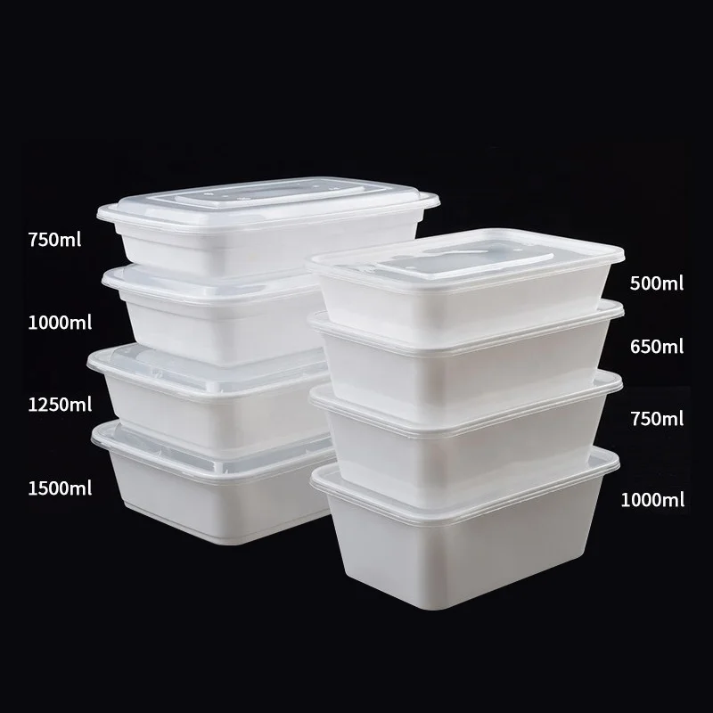 650ml 750ml 1000ml 1200ml Disposable transparent  Microwavable PP Disposable Plastic Lunch Box Food Containers With Lid