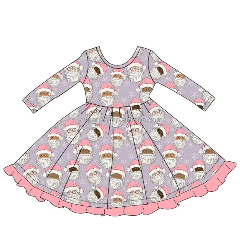 Hot Selling Toddler Girl Clothing Santa Claus Print Autumn Long Sleeve Baby Girl Casual Dress with ruffles