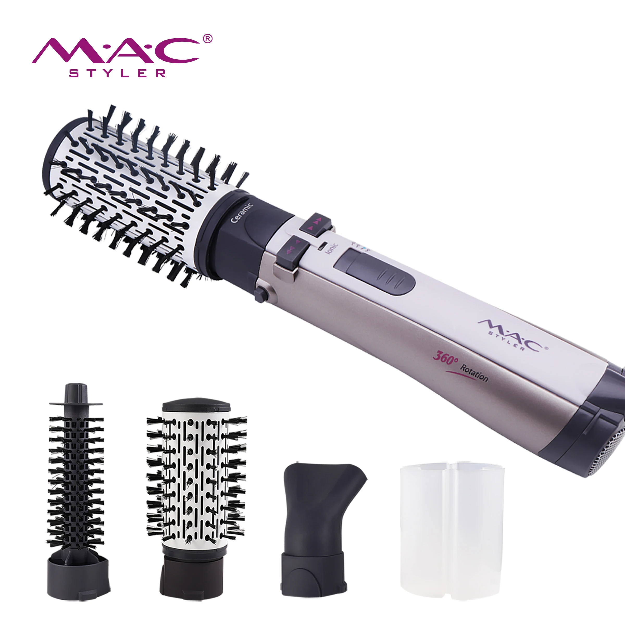 3 in 1 Rotating Hot Air Hair Brush Negative Ionic Detachable Brush Head for Women Hair Dryer Straightener Curler Hot Air Brush