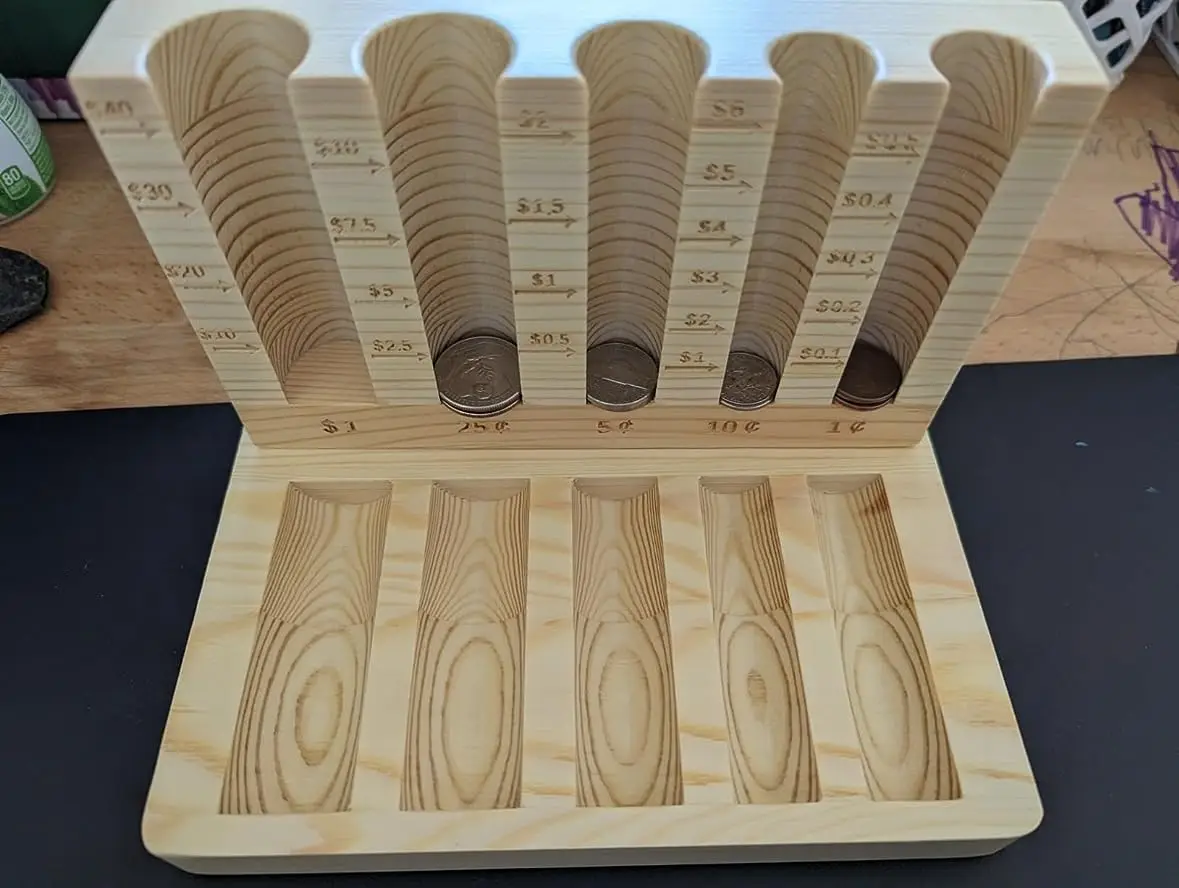 Wooden Coin Sorter and Counter Large Capacity Store up to 460 Coins  Unique Piggy Bank with 5 Compartments Great