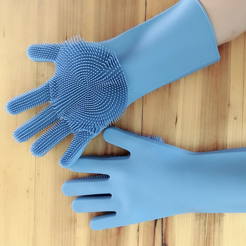 
Factory wholesale colored thickening silicone cleaning brush scrubber rubber household pot washing gloves for kitchen 