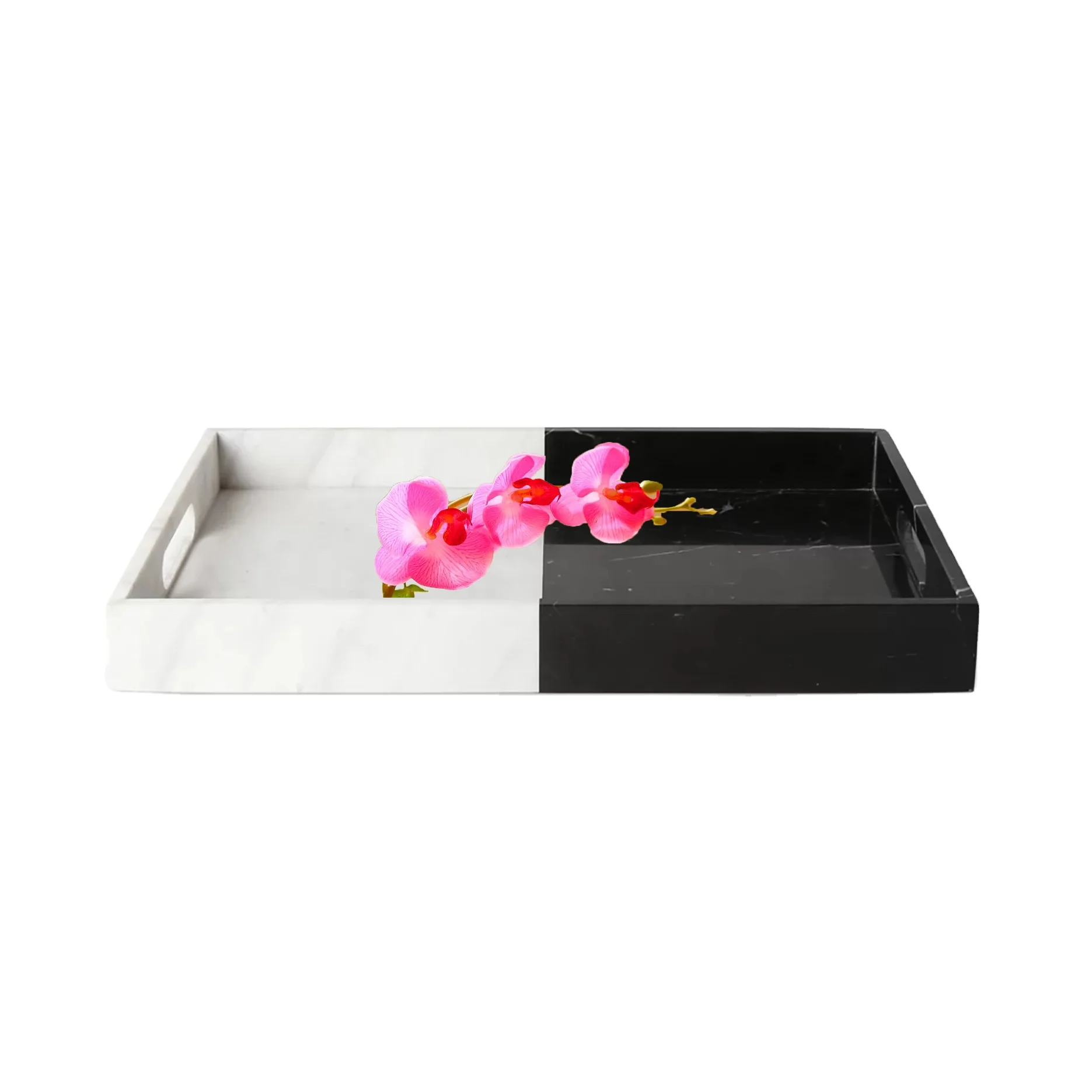 Hotel Decorations Rectangle black white marble Food tray serving