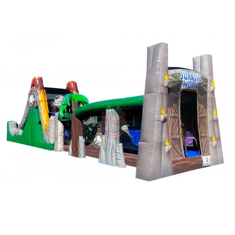 50FT Jurassic World Inflatable Obstacle Course Inflatable Dinosaur Game For Sales