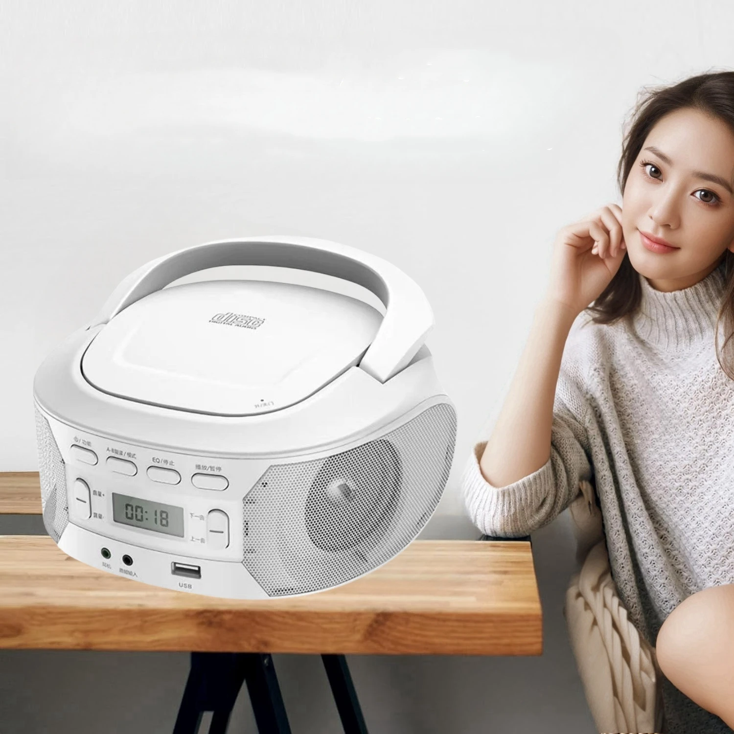 Portable CD Boombox Mp3 Player with FM Stereo Radio AC/Battery Powered with Earphone Jack CD Player for Home Outdoor Office