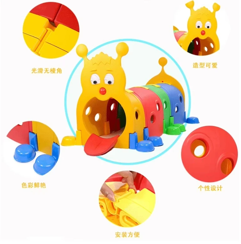 Kindergarten cheap plastic happy worm play tunnel toys indoor plastic toys for sale