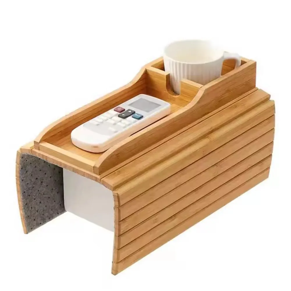 Hot Selling Eco Friendly Anti Slip Multifunctional Bamboo Wood Luxury Sofa Armrest Tray