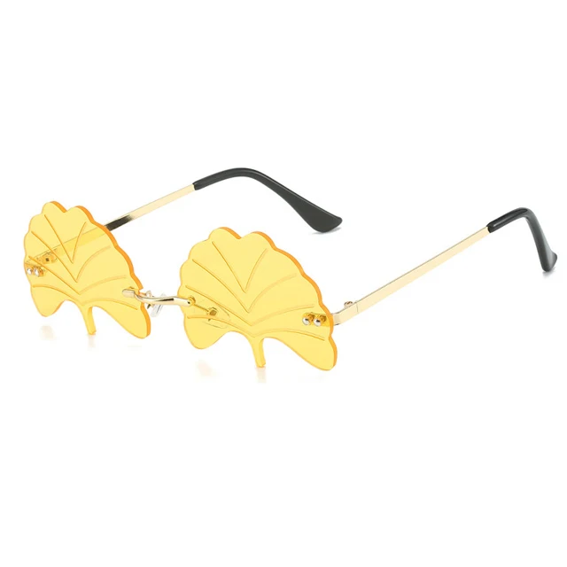 European American Trendy Hip-Hop Funny Sunglasses Women Frameless Ginkgo Leaf Glasses UV400 Ins Party Fun Metal Eyewear