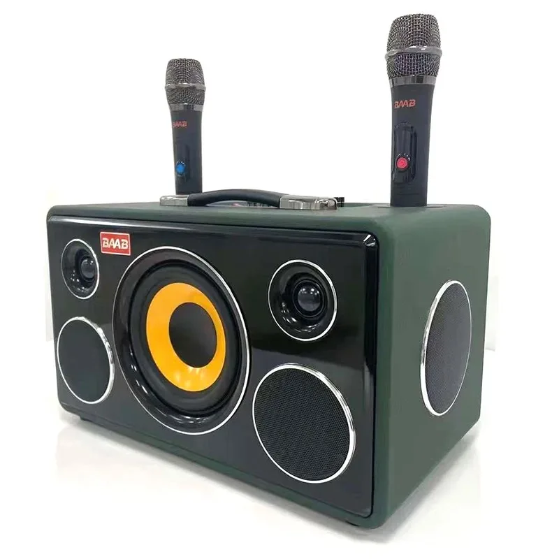 Wireless BT Karaoke Speaker With Mic HIFI Music Wooden Party Speaker Home Theatre Audio Sound System