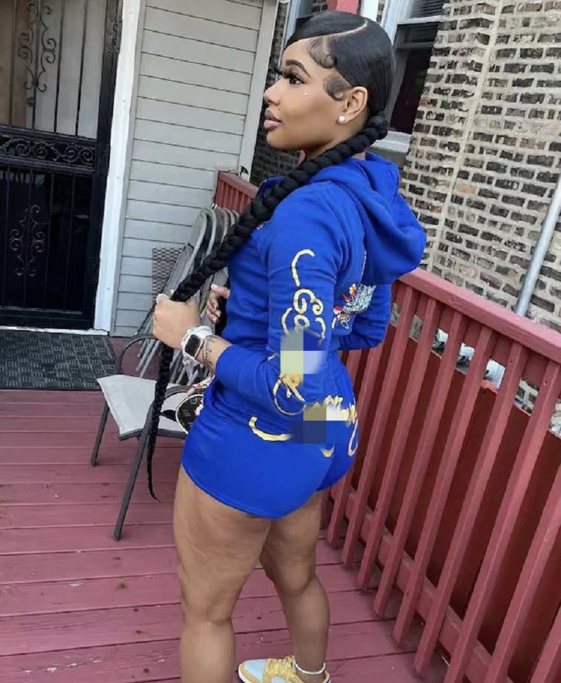 ED Jogger Short Set 2 Piece Cotton Sweat Suits Streetwear Tracksuit Zip Up Hoodie and Women Cotton Shorts Set