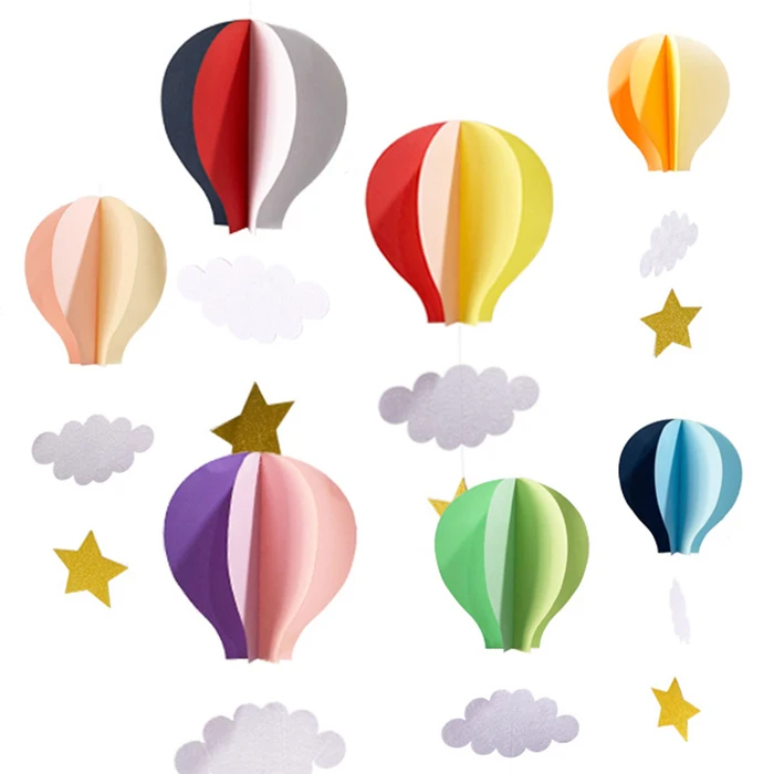 
Hot Air Balloon Decor 3D Hanging cloud and star, rainbow paper garland for Birthday Party Decorations for blue wedding party 