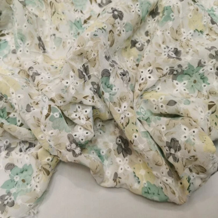 textile factory price 3D floral chiffon embroidered large print fabric embroidery for lady fashion dress