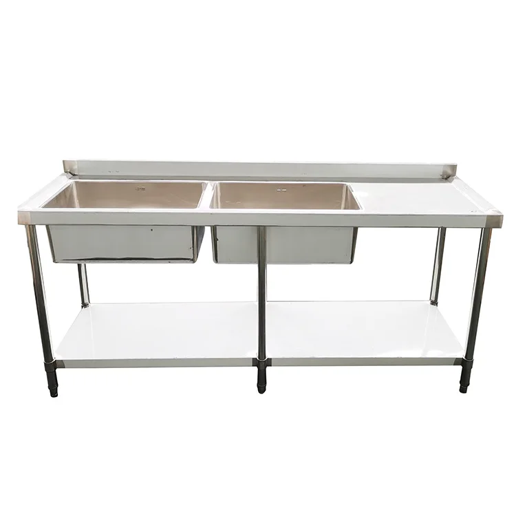 Коммерческая 304 нержавеющая сталь двойная чаша раковина с рабочим столом