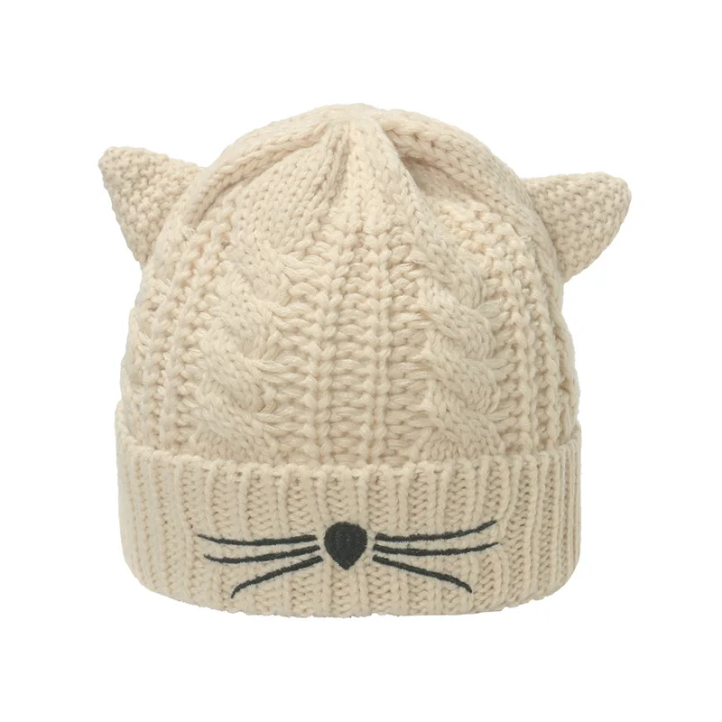 Cat Ear Beanie Hats Cute Cat Knitted Hat Winter Knit Cable Hat for Women Girls