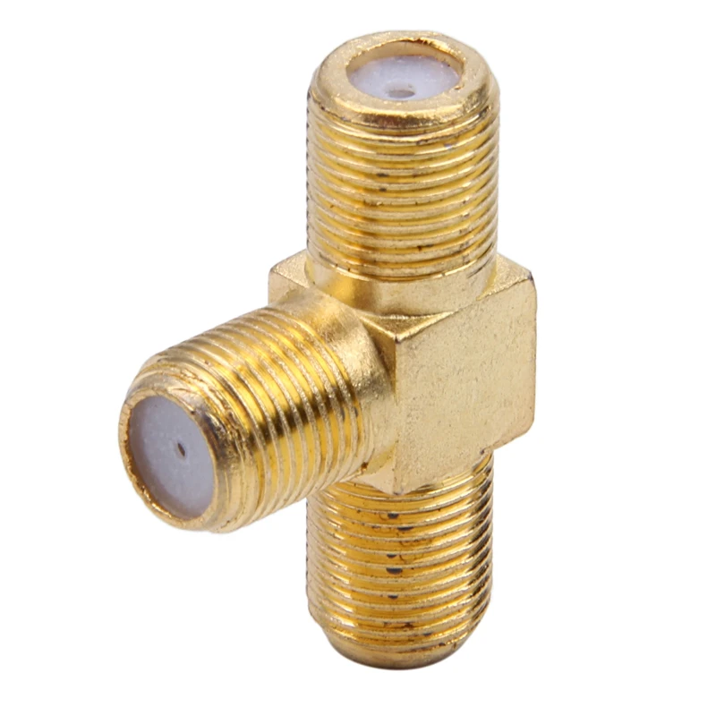 F Female to Two F female Jack Triple T RF Adapter Connector 3 Way Splitter