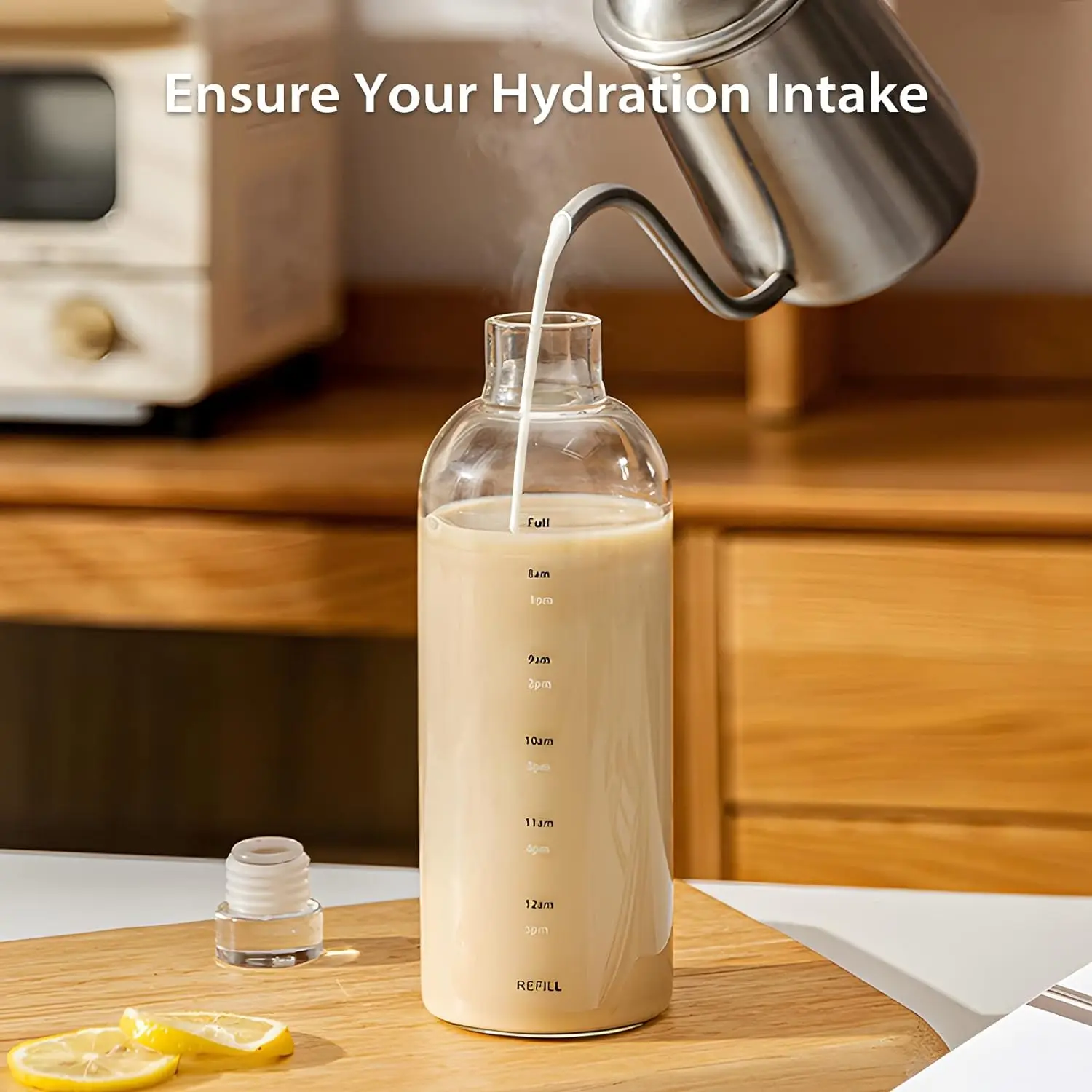 Promotional Gift High Value Unisex New Large-capacity Gradient Glass Water Bottle with Time Scale Glass Plug Lids Leak Proof