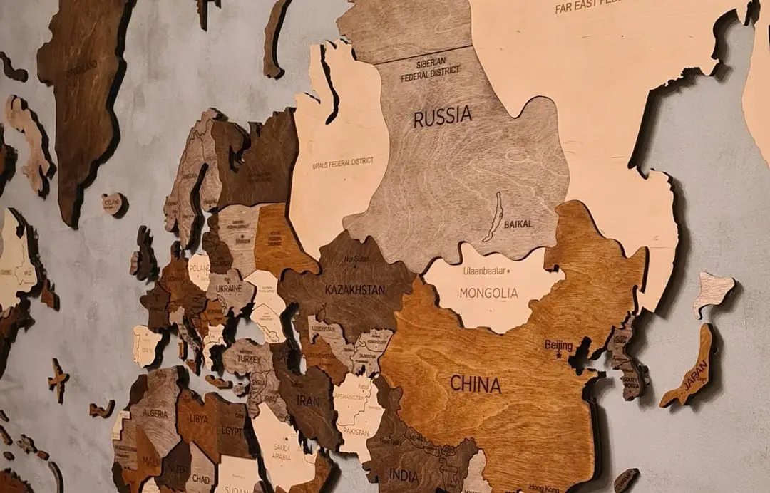 3D Wood World Map With light Backboard World Travel Map