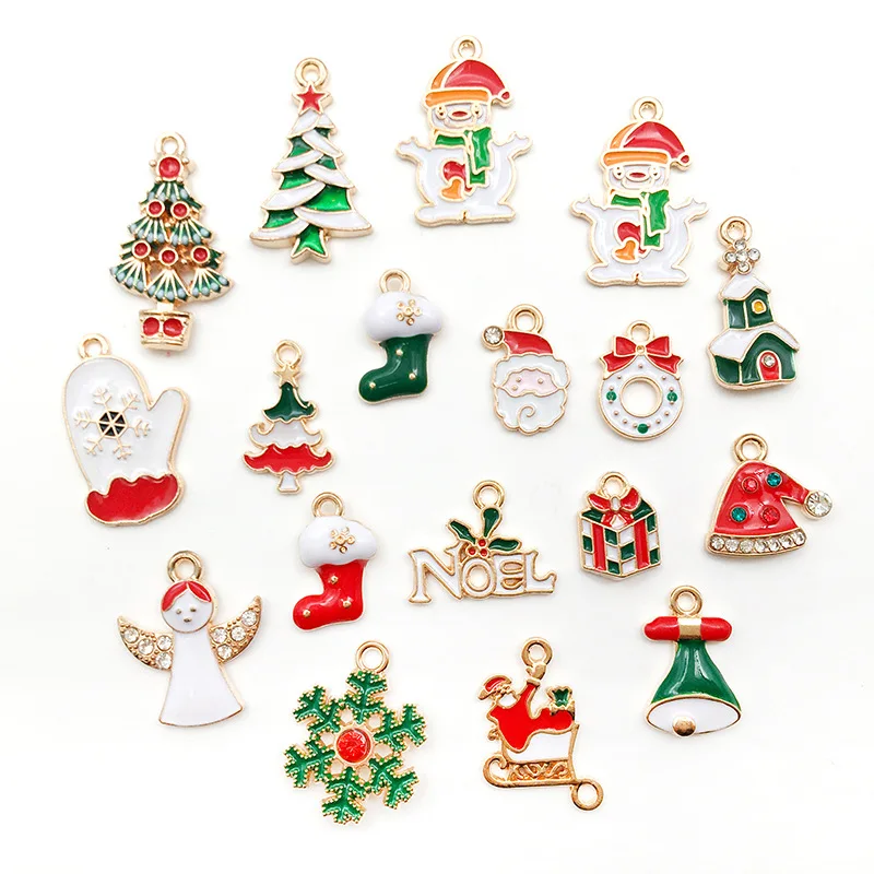 Christmas Charms Assorted Gold Plated Enamel Xmas Pendant DIY for Necklace Bracelet Jewelry Making and Crafting