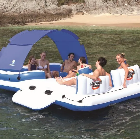 amazon top sell pool island with detagible floats inflatable pool coffin electric pump swimming pool float