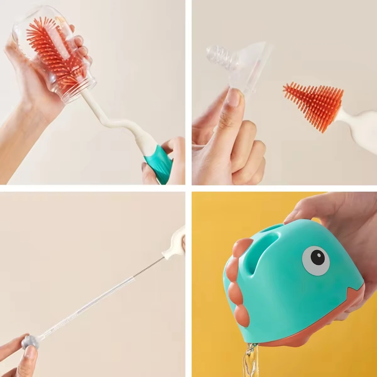 3 in 1 Glass Cup Washed Water Bottle Cleaning Silicone Baby Feeding Bottle Brush Set