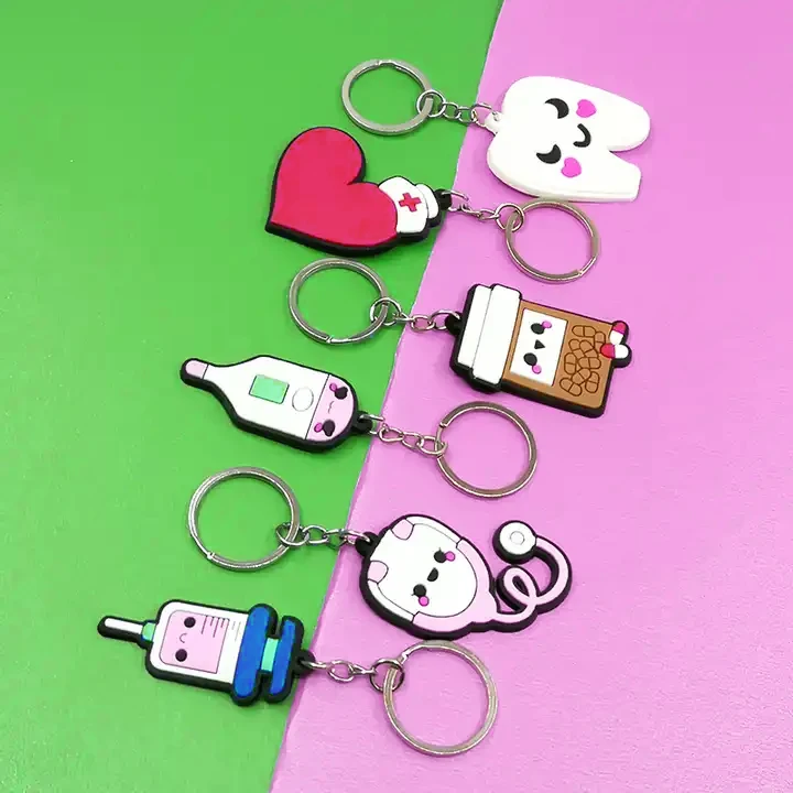 Custom 3D silicone customised soft PVC rubber keyholder kawaii cute medicine cartoon keyring medical nurse week gift keychains