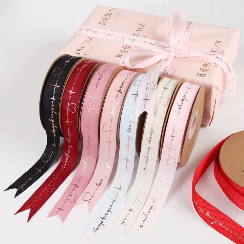 Factory wholesale hot stamping thread heartbeat ribbon for crafts gifts ribbon grosgrain ribbon