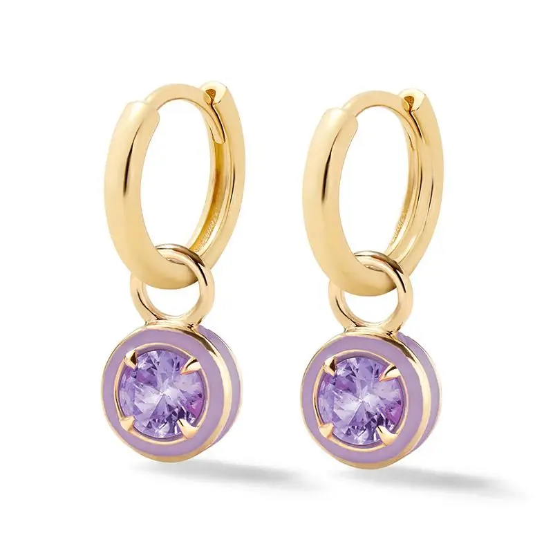 Color S925 Sterling Silver Jewelry Gold Plated Zircon Pendant enamel Hoop Earrings for Women