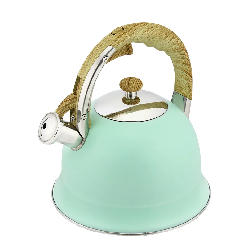 High Quality matte heat resistant coating whistling water tea kettle with wooden handle
