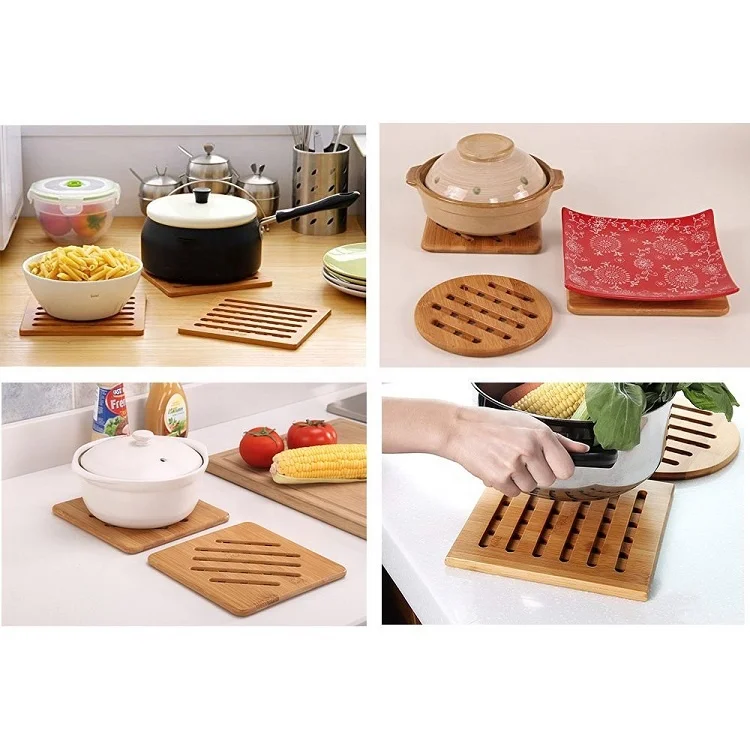 
Natural Bamboo Trivet Mat Set Heat Resistant Pads for Hot Dishes/Pot/Bowl/Teapot/Hot Pot Holders 