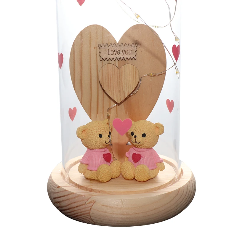 Wholesale Artificial Lovers Bear Glass Dome Glass Dome Decorative With Base Birthday Gifts In Glass Dome